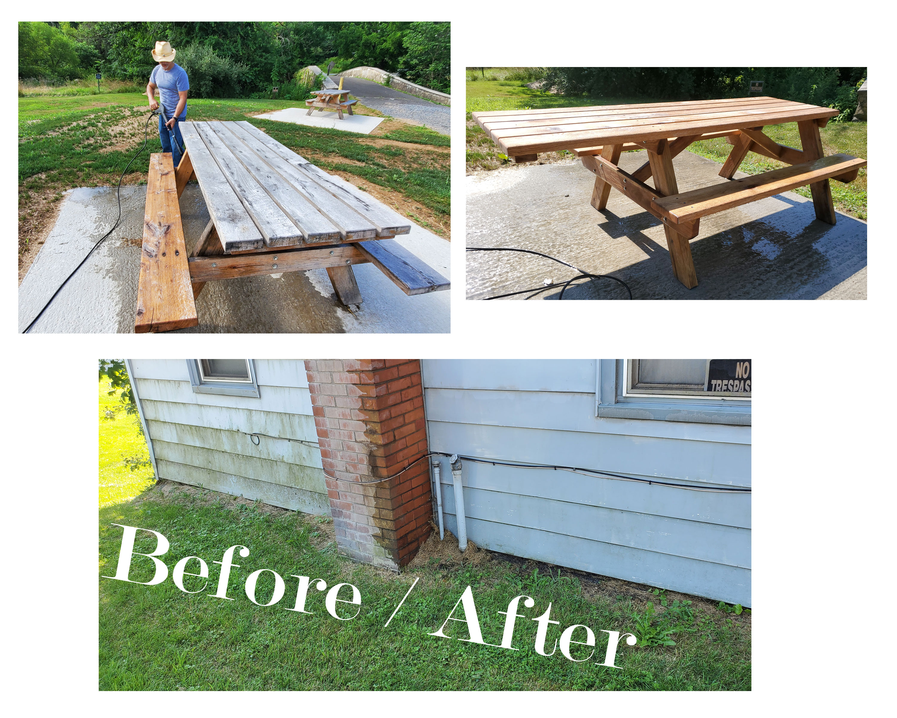 Powerwashing the Smale House and Benches